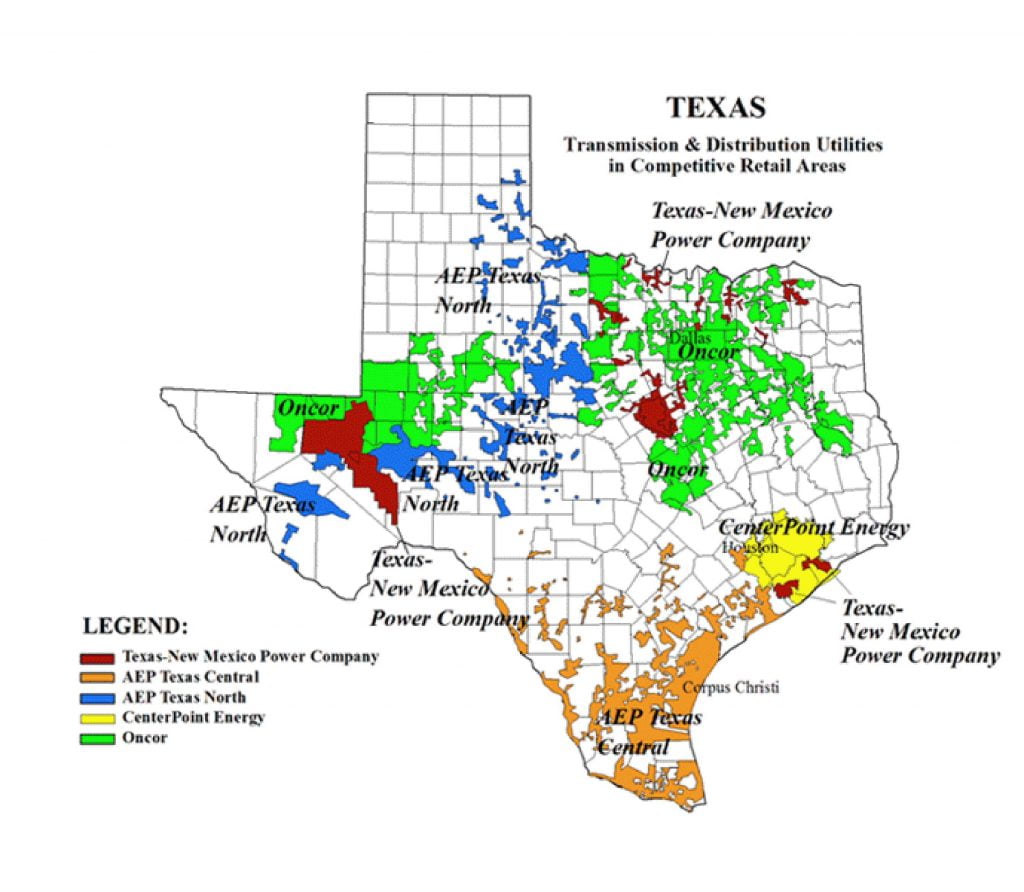 What to do during Power Outage - Map of all TDUs in Texas with legend