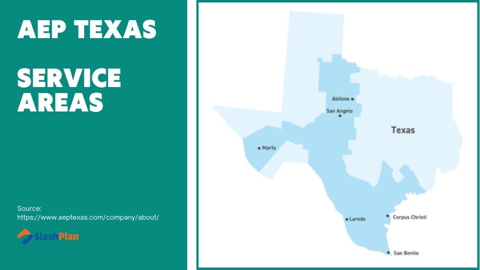 A map that highlights AEP Texas' service areas